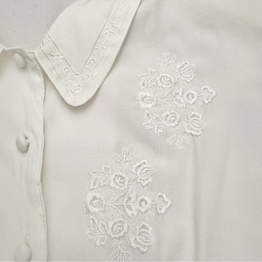 Vintage Romantic Boho Cottagecore Lace Collar Cream White Button Down  Blouse - Picture 5 of 13